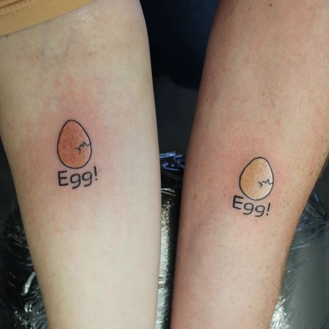 This couple wanted these egg tattoos as it was their babies first word! Egg Tattoo Ideas, Fried Egg Tattoo, Egg Tattoo, Hen Tattoo, Chicken Tattoo, Babies First Words, Tattoo Symbols, Sister Tattoo, Shape Tattoo