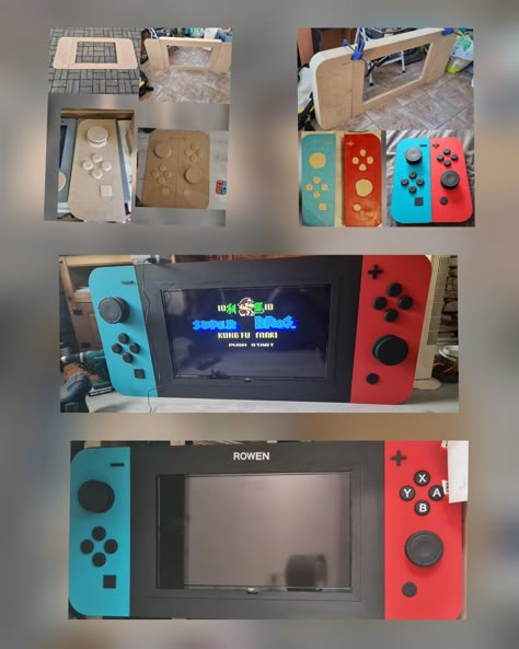 Nintendo switch blue and red TV Nintendo Switch Tv Frame Diy Plans, Tv Case Design, Switch Tv Frame, Nintendo Switch Tv Frame, Diy Gamer Decor, Gamer Room Ideas Boy Bedrooms, Game Room Paint Ideas, Gamer Bedroom Ideas, Nintendo Room