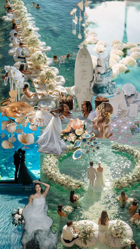 Wedding IN water Ethereal Beach Wedding, Wedding Ocean Theme, Wedding Ideas Beach Theme, Beachy Wedding Decor, Beach Wedding Aesthetic, Sea Wedding Theme, Ocean Themed Wedding, Ocean Wedding Theme, Underwater Wedding