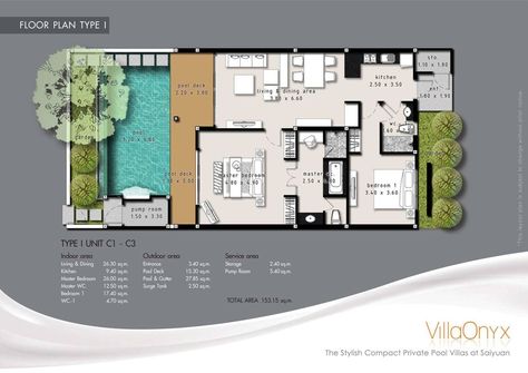 Rest House Floor Plan, Small Villa With Pool, Hotel Room Design Plan, 2 Bedroom Villa, Hotel Floor Plan, Small Villa, Bungalow Floor Plans, Little House Plans, Pool House Plans