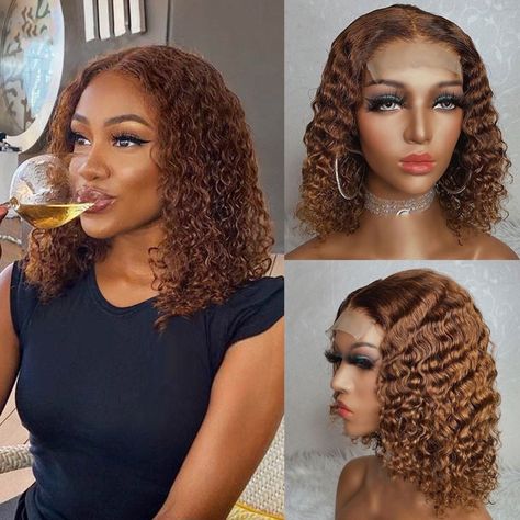 Put On & Go Blunt Cut Straight Bob Minimalist HD Lace Glueless C Part Wig Brown Curly Bob Wig, Brown Curly Wig, 4x4 Lace Closure Wig, Natural Ash Blonde, Brown Bob, Blonde With Dark Roots, Wig Curly, Closure Wigs, Bob Lace Front Wigs