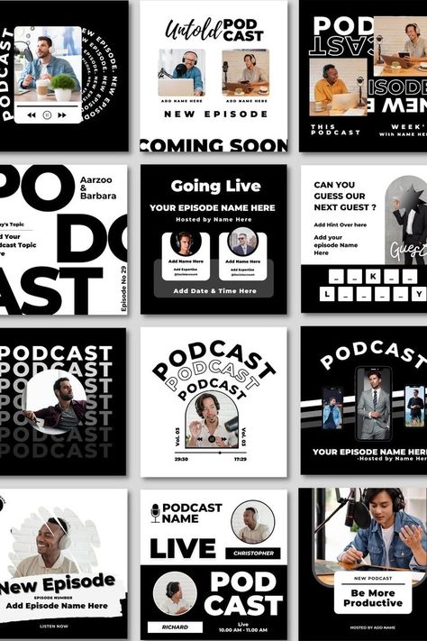 Socmed Design, Black Podcast, Instagram Posts Design, Instagram Design Ideas, Podcast Social Media, Post Design Ideas, Social Media Posts Design, Podcast Template, Podcast Instagram