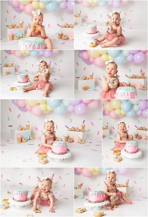 Oversized Cupcake Smash Cake, Donut Cake Smash Photography, Sweet One Cake Smash Photos, Sweet One First Birthday Pictures, Sweet One First Birthday Twins, The Sweetest One Birthday Theme, Pastel Sweet One Birthday, Smash Cake Sweet One, Sweet One Smash Cake Photoshoot