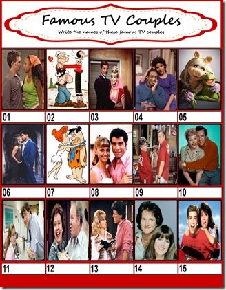 famous tv couples_edited-1 Couple Trivia Questions, Printable Christmas Quiz, Famous Tv Couples, Couples Trivia, Dog Quiz, Family Quiz, Homemade Carnival Games, Couples Quiz, Fun Quiz Questions