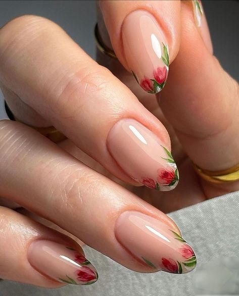 Roses Nails, Floral Manicure, Hello Nails, Subtle Nails, Simple Gel Nails, Casual Nails, Pretty Gel Nails, Elegant Nails, Dream Nails