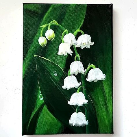 Lily Of The Valley Canvas Painting, How To Paint Lily Of The Valley, Lily Of The Valley Acrylic Painting, Lily Painting Acrylic, Painting Lily Of The Valley, Lily Of The Valley Painting, Lily Of The Valley Art, August Planner, Lilies Of The Valley