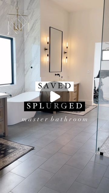 11K likes, 825 comments - irisacresfarm on March 14, 2023: "SAVE vs SPLURGE: m a s t e r b a t h r o o m Here are all the details. If you want specs on exa..." Main Bathroom Floor Tile, Gray Tile Master Bath, Bathroom With Standard Tub, Grey Floor Tiles Bathroom Master Bath, Big Tile Floor Bathroom, Master Bath Tile Inspiration, Bathroom Floor And Shower Wall Tile Same, Large Grey Tile Bathroom, Slate Tile Master Bath