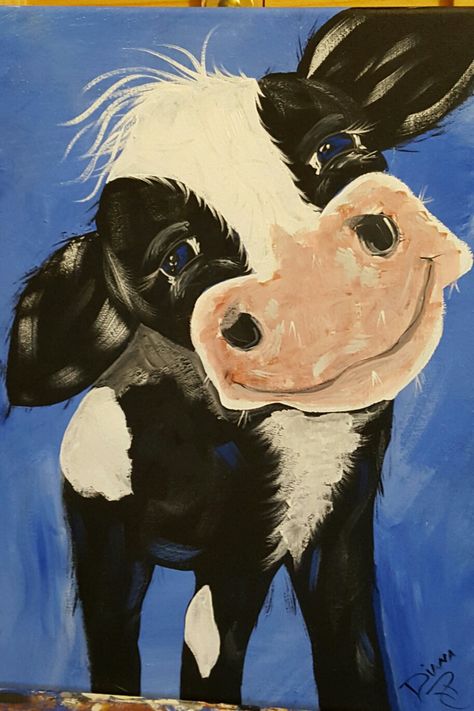 Cow hand painted by Diana Roller Farm Animal Paintings, Farm Animal Painting, Animal Paintings Acrylic, Farm Paintings, Cute Canvas Paintings, Soyut Sanat Tabloları, Easy Canvas Painting, Cow Painting, Hur Man Målar