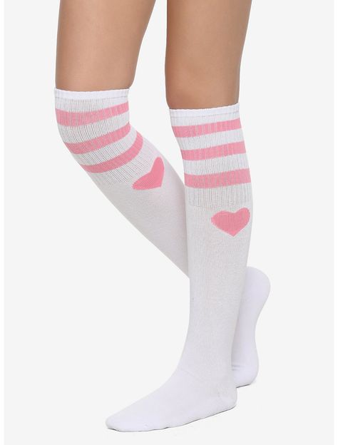 Pink Heart Varsity Knee-High Socks Lovecore Clothes, Lovecore Outfits, Eri Bnha, Soft Egirl, Pink Knee High Socks, Anime Socks, Kawaii Socks, Heart Socks, Knee Highs