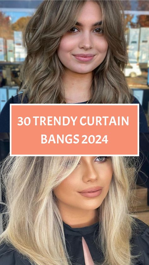 30 Trendy Curtain Bangs 2024 Curtain Bangs Vs Fringe, Hilary Duff Curtain Bangs, Long Bangs 2024 Trends, Side Part With Face Framing Layers, What Are Curtain Bangs, Angled Front Haircut, Eyebrow Length Curtain Bangs, Trendy Haircut 2024, Long Curtain Bangs Face Framing Layers Long Hair