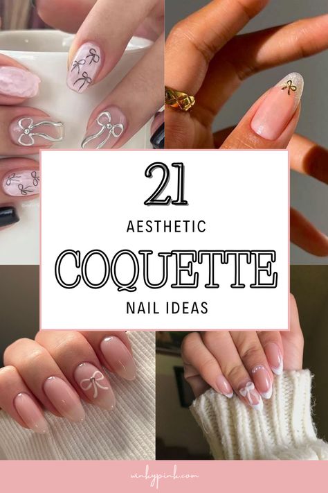 21 COQUETTE NAIL IDEAS THAT YOU ARE GOING TO LOVE | nail ideas and nail inspo | Cottage core Coquette Aesthetic | Bow Nail Inspiration | Feminine Nails | Pink Nails First Time Nails Ideas, Cute Bow Nail Designs, Soft Girly Nails, Coquette Nails Ideas, Coquette Nails Bow, Bow On Nails Design, Nail Inspo For Wedding Guest, Nails With A Bow Design, Nail Art With Bow