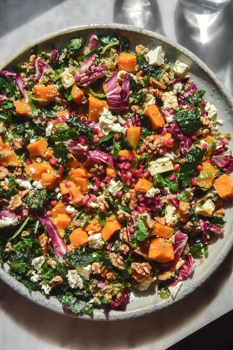 Roasted pumpkin salad with quinoa, pomegranate and feta Pumpkin Feta Salad, Quinoa Pomegranate, Pumpkin And Feta Salad, Roasted Pumpkin Salad, Low Fodmap Vegetables, Roast Pumpkin Salad, Salad With Quinoa, Pumpkin Quinoa, Lemon Juice Uses