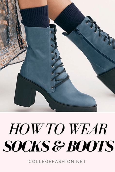 How to wear socks and boots - guide to wearing socks and boots together Boots With Socks, Shoes Fall, Stripe Socks, Sock Outfits, Leather Lace Up Boots, Platform Heels Chunky, Shoes Summer, Striped Socks, Boot Socks