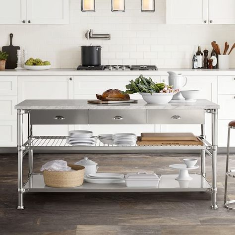 Kitchen Islands & Carts | Williams Sonoma Double Kitchen Island, Marble Top Kitchen Island, Kitchen Island With Drawers, Double Island, Butcher Block Kitchen Island, Double Island Kitchen, Butcher Block Island Kitchen, Double Kitchen, Butcher Block Kitchen