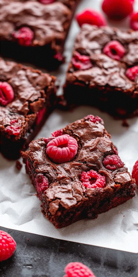 Raspberry Chocolate Brownies [45 Minutes] - Chasety Raspberry Chocolate Desserts, Birthday Brownie, Raspberry Brownie, Birthday Brownies, Raspberry Brownies, Chocolate Raspberry Cake, Raspberry Chocolate, Raspberry Cake, No Bake Brownies