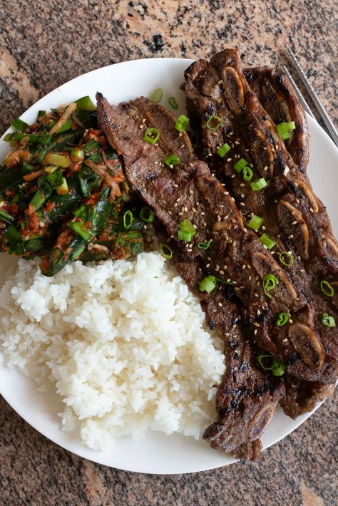 Kalbi - Onolicious Hawaiʻi Kalbi Recipe, Kalbi Marinade, Kalbi Beef, Kalbi Ribs, Hawaiian Plate Lunch, Hawaii Recipes, Korean Glass Noodles, Island Recipes, Sugar Rice