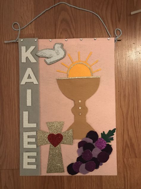 Communion banner First Eucharist Banner, First Communion Pew Banner, First Communion Banner Boy, Confirmation Banner Ideas, First Communion Banner Girl, Communion Banner Ideas Catholic, First Communion Banners Catholic, 1st Communion Banner Ideas, First Communion Banner Ideas