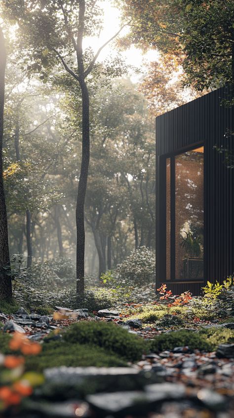 Hidden Forest Dwelling with Oversized Windows Hidden Forest House, Big Forest House, Redwood Forest House, House In The Forest Aesthetic Inside, Forest View From Window, Forest Resort, Hidden Forest, Oversized Windows, Forest House