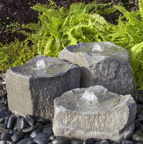 Haleyville Glass Fiber Reinforced Concrete Triple Falls Fountain Glass Fiber Reinforced Concrete, Concrete Fountains, Rock Fountain, Pebble Color, Fall Rock, Blue Fountain, Pond Fountains, Stone Fountains, Waterfall Fountain