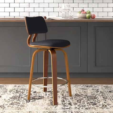 Baljiwan Swivel 26'' Counter Stool Counter Stools With Backs, Bar Stools Kitchen Island, Swivel Counter Stools, Swivel Stool, Wood Counter, Modern Bar Stools, Counter Height Stools, Kitchen Stools, Kitchen Bar Stools