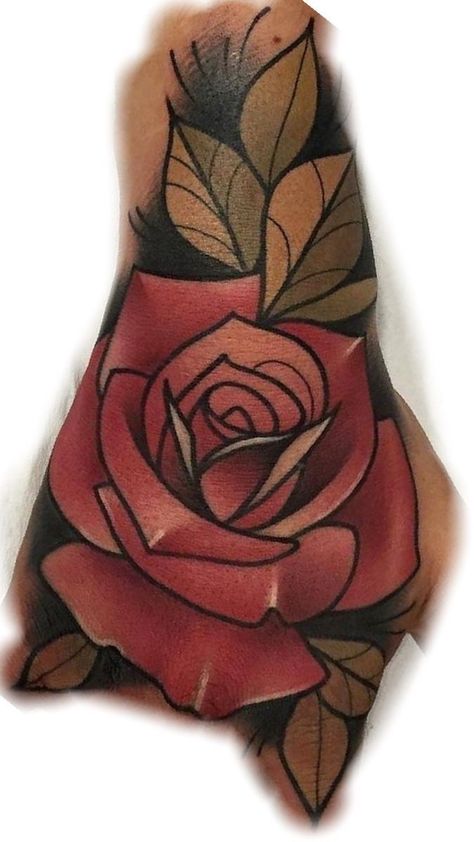 Neo Trad Rose, Neo Traditional Rose Tattoo, Hand Tattoos Pictures, Neo Traditional Roses, Fist Tattoo, Ink Tattoo Design, Geometric Wolf Tattoo, Realistic Flower Tattoo, Red Tattoo Ideas