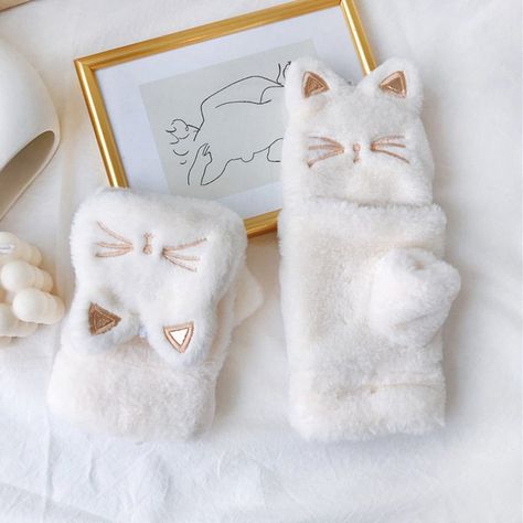 Cat Gloves, Cartoon Gloves, Kitten Mittens, Driving Gloves, Fingerless Mittens, Fluffy Cat, Kawaii Cat, Mitten Gloves, Keep Warm