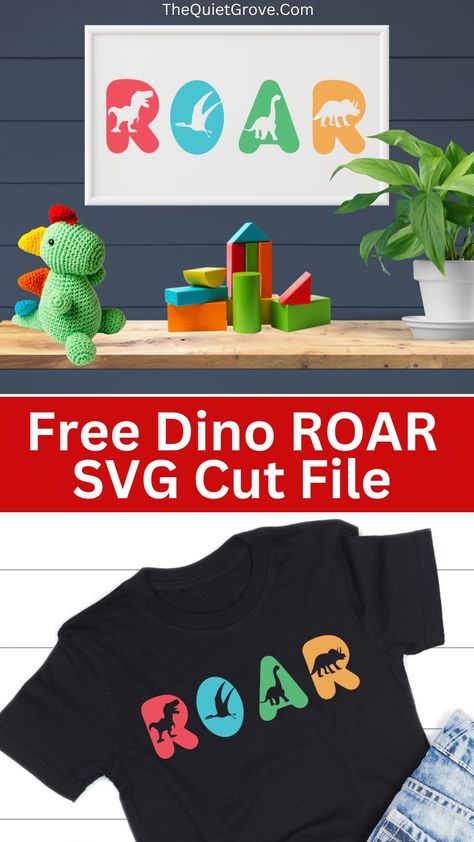 Dino Cricut Project, Dinosaur Party Cricut, Dinosaur Tshirt Ideas, Cricut Dinosaur Birthday Projects, Cricut Dinosaur Projects, Dinosaur Svg Free Cricut, Dino Cricut, Free Dinosaur Svg, Silhouette Cameo Projects Vinyl