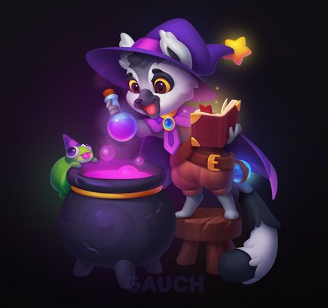 Lemur Wizard, G A U C H on ArtStation at https://www.artstation.com/artwork/VJPaLX Wizard Character, Lemur Character Design, Lemur Character, Lemur Art, Casual Art, Casual Game, Game Props, Halloween Event, Game Assets