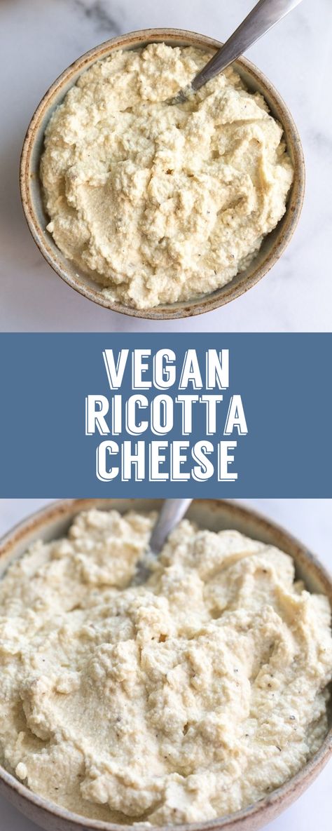 Vegan Ricotta Cheese- this ricotta substitute is so simple and so good that you won't even miss the real stuff! Great for vegan lasagna and in any other recipes you would use ricotta cheese! #vegan #veganrecipes #vegancheese Vegan Ricotta Cheese, Vegan Diner, Ricotta Cheese Recipes, Vegan Ricotta, Vegan Cheese Recipes, Vegan Lasagna, Ricotta Recipes, Cheese Food, Vegan Sauces