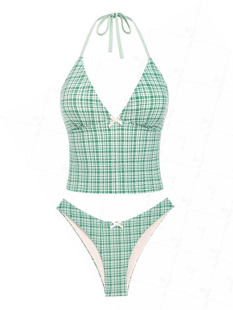 PRODUCT DESCRIPTION Embellishment:Bowknot Features:Wire Free,Padded (Removable Pads),Lined Material:Polyester,Spandex Neckline:Halter Pattern Type:Gingham Swimwear Category:Tankini Set Type:Tank Style Swimwear Cute Swimsuit Aesthetic, Gingham Swimwear, Cute Tankinis, Tankini Aesthetic, Cute One Piece Bathing Suits, Cute Tankini, Halter Pattern, Swimwear Fabric, Bralet Tops