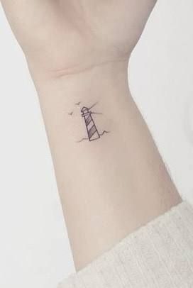 Lighthouse Simple Tattoo, Simple Ship Tattoo, Tiny Lighthouse Tattoo, Lighthouse Tattoo Minimal, Lighthouse Minimalist Tattoo, Fineline Lighthouse Tattoo, Light House Tattoo, Hiking Tattoo, Coordinates Tattoo