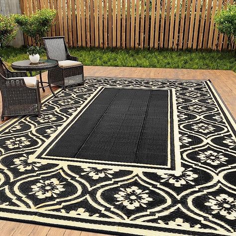 Outdoor Plastic Straw Rug, Waterproof Outdoor Rugs for Patios Clearance, Reversible Area Rug, Large Outside Carpet for Camping, Balcony, RV, Deck, Picnic, Beach (6x9ft Lantern/Black&Brown) Outdoor Camping Rugs, Waterproof Outdoor Rugs, Deck Rug, Outside Carpet, Beach Rug, Straw Rug, Camping Rug, Garden Rug, Balcony Pool