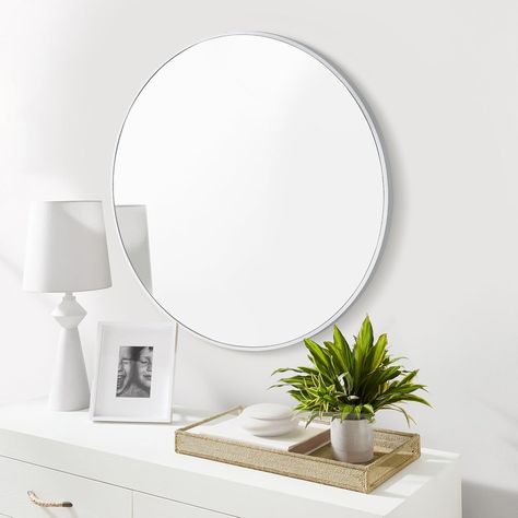 Amazon.com: CULER Round White Bathroom 24 Inch Mirror,Circle Wall Modern Mirror for Bedroom,Hanging Vanity Tempered Glass Mirror for Entryway or Living Room : Home & Kitchen Round Mirror Decor Ideas, Hanging Vanity, Mirror For Entryway, Mirror Circle, Mirror Decor Ideas, Round Mirror Decor, Mirror For Bedroom, Bedroom Mirror, Modern Mirror