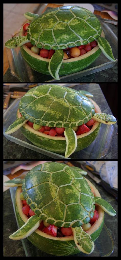 Tropisk Fest, Watermelon Turtle, Pools Ideas, Sommer Mad, Watermelon Art, Decorações Com Comidas, Beach Diy, Hawaiian Party, Under The Sea Party