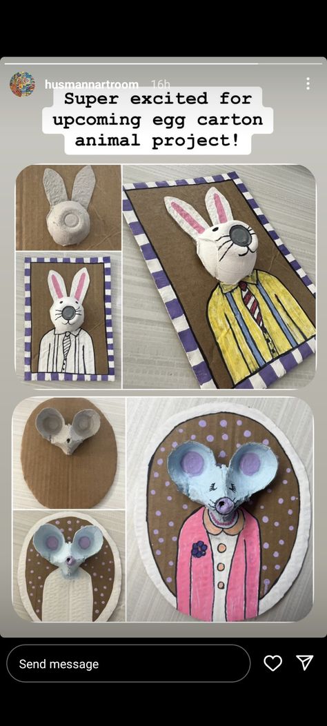 Egg Carton Portraits, Egg Box Crafts, Mentor Mentee, Cardboard Animals, Elementary School Art, Egg Carton Crafts, Arts Integration, Classroom Art Projects, Cardboard Art