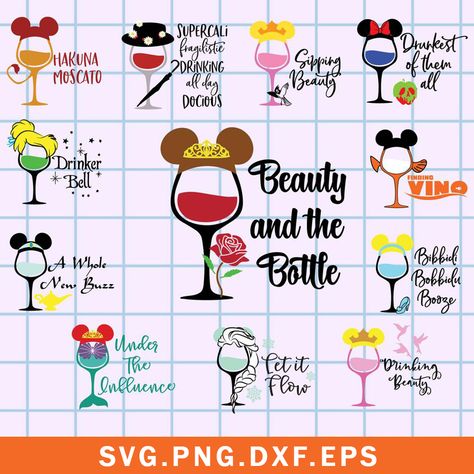 Disney Wine Glass Svg, Disney Alcohol Svg, Disney Wine Glasses Diy, Cricut Disney Projects, Disney Cricut Projects, Disney Wine Glasses, Disney Princess Svg, Glass Clipart, Disney Cricut