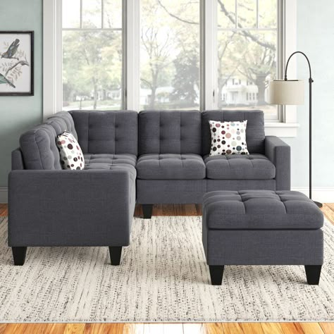 Andover Mills™ Pawnee 84" Left Hand Facing Corner Sectional with Ottoman & Reviews | Wayfair Small Sectional, Large Couch, Sectional With Ottoman, Petite Section, Sectional Sofa Couch, Upholstered Sectional, Corner Sectional, Chaise Sofa, Small Living Room