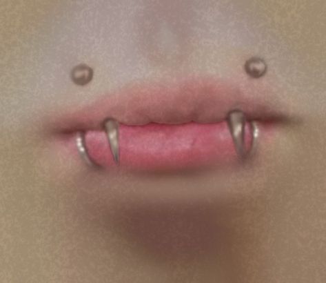 a realistic drawing of natural lips with angel fang and snake bite piercings. Angel Fangs And Snake Bites, Piercing Drawing, Snake Fangs, Piercing Setup, Angel Fangs, Angel Bites, Snake Bite Piercing, Face Piercings, Mha Dr