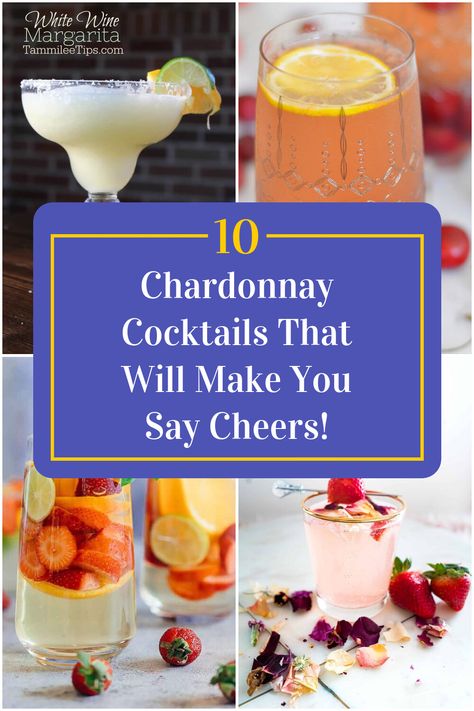 Collage of 4 chardonnay cocktails. Chardonnay Sangria, Chardonnay Drinks, Ginger Cocktail Recipes, Wine Spritzer Recipe, Wine Mixed Drinks, Spritzer Recipes, Ginger Cocktails, Fruity Wine, Wine Spritzer