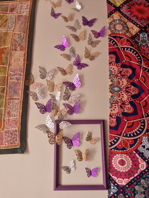 Butterfly Wall Design Ideas, Butterfly Floating Room, Origami Butterfly Room Decor, Butterfly Origami Wall Decor, 3d Butterfly Wall Art Bedrooms, 3d Butterfly Wall Decor, Simple Wall Paintings, Gift Shop Interiors, Popsicle Stick Crafts House