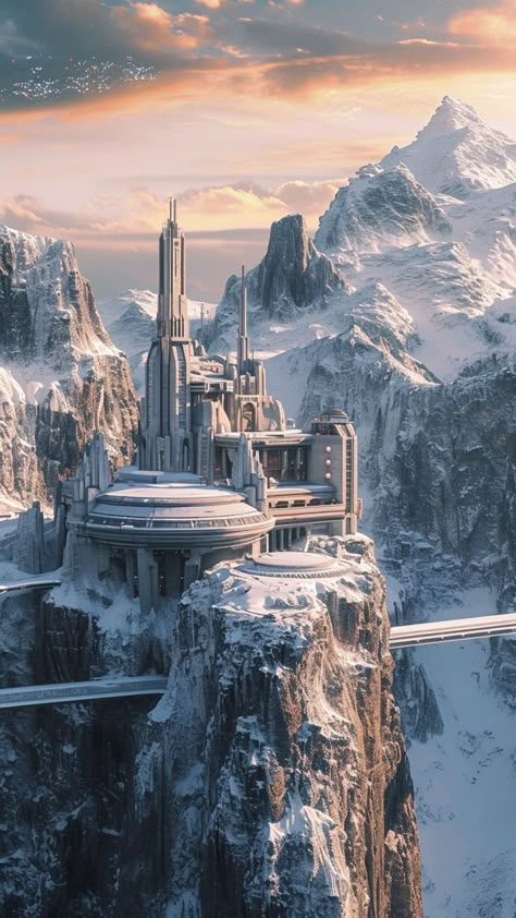 Cool Cities, Sci Fi Architecture, Sci Fi Landscape, Science Fiction Artwork, Star Wars Background, Sci Fi City, Star Wars Rpg, Fantasy City, Fantasy Castle