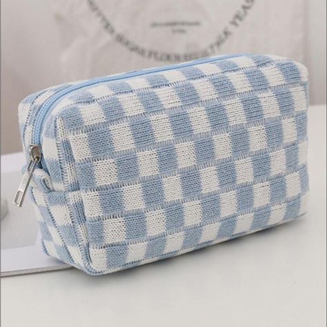 Blue Checkered Makeup Pouch Or Pencil Case Checkered Makeup, Cute Pencil Pouches, School Wishlist, Preppy School Supplies, Stationary Accessories, Preppy Backpack, School Bag Essentials, Cute Pencil Case, Stationary School