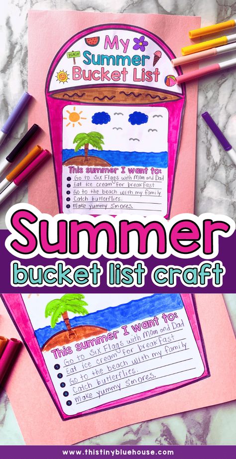 Summer Bucket List Craft For Kids, First Day Of Summer School Activities, First Day Of Summer Activities, Summer Bucket List Art, Neat Activities, Bucket Template, Summer Bucket List Writing, Summer Bucket List Craft, Summer Literacy Activities