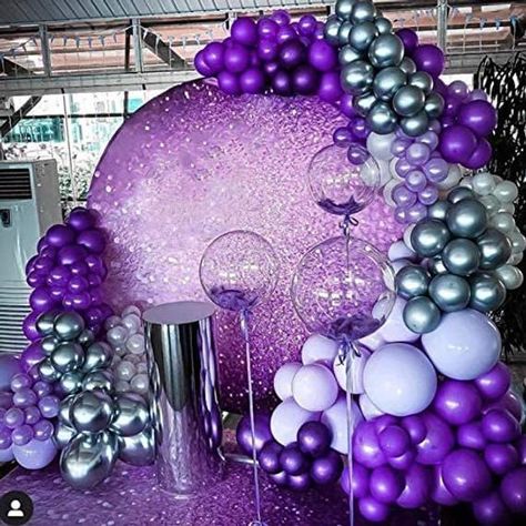 Purple Birthday Decorations, Lila Party, Purple Party Decorations, Silver Party Decorations, Deco Ballon, Transparent Balloons, New Year's Party Decorations, Silver Balloon, Purple Balloons