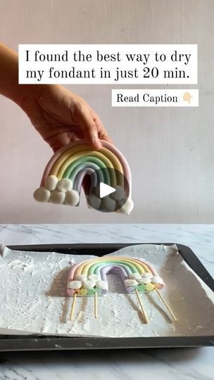 37K views · 634 reactions | This is how I dry my fondant ascents in 20 min. Follow the below steps 👇🏻  . ✨ Pre heat oven at 110-115° C.  ✨ Take a tray, place parchment paper and dust some corn flour.  (You can skip parchment paper in case you don't need it, I use it to make sure that my fondant doesn't stick to the tray. Do not forget the corn flour).  ✨ Place the fondant on the tray.  ✨ Place the tray with fondant in the oven and bake it for 20 min at 110-115° C.  ✨ Please keep the oven lid half open to make sure the heat has an escape.  And Tadaaa...🎉🎉 Your fondant will dry in 20 min.  Have doubts? Ask me in the comment👇🏻  Follow @chocozia_ for amazing tips and tricks  #bakers #bakersofinstagram #bakingtips #reels #reelsinstagram #bakingtipsandtricks #bakers #bakerslife #fondantdry How To Glue Fondant On Cake, Covering A Cake With Fondant, How To Dry Fondant Quickly, How To Keep Fondant From Cracking, Tips For Working With Fondant, How To Use Fondant, Baker Cake, Cake Artist, Corn Flour