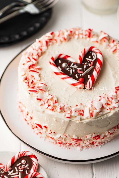 This 6 inch Single Layer Peppermint Chocolate Cake recipe gives you a moist and chocolatey, peppermint-flavored cake! Enjoy it with this light and refreshing peppermint swiss meringue buttercream for the ultimate chocolate-peppermint combo! Full recipe on BeyondtheButter.com! Peppermint Chocolate Cake, Dairy Queen Cake, Chocolate Peppermint Cake, Milk Chocolate Frosting, Peppermint Cake, Peppermint Chocolate, Single Layer Cakes, Christmas Platter, Pastel Cakes