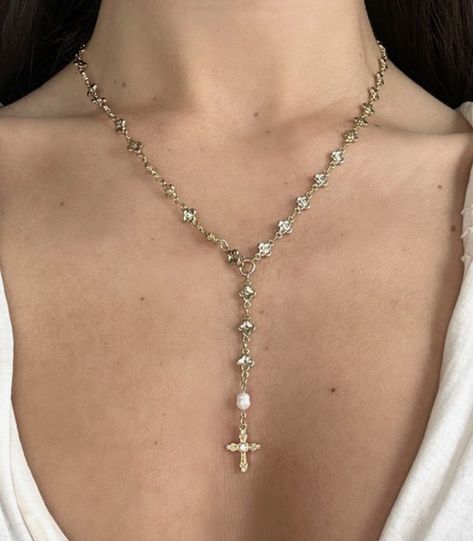 Rosary Cross, Rosary Jewelry, Beaded Rosary, Gold Rosary, Rosary Necklace, Rosary Chain, Religious Jewelry, Silver Roses, Rosary