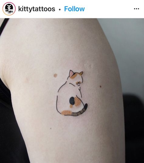 Simple Calico Cat Tattoo, Calico Cat Tattoos, Calico Cat Tattoo Ideas, Minimalist Earthy Tattoos, Dragon Cat Tattoo, Cat Tattoo Orange, Orange Cat Tattoo Simple, Pet Tattoos Cat Memorial, Cat Pet Tattoo