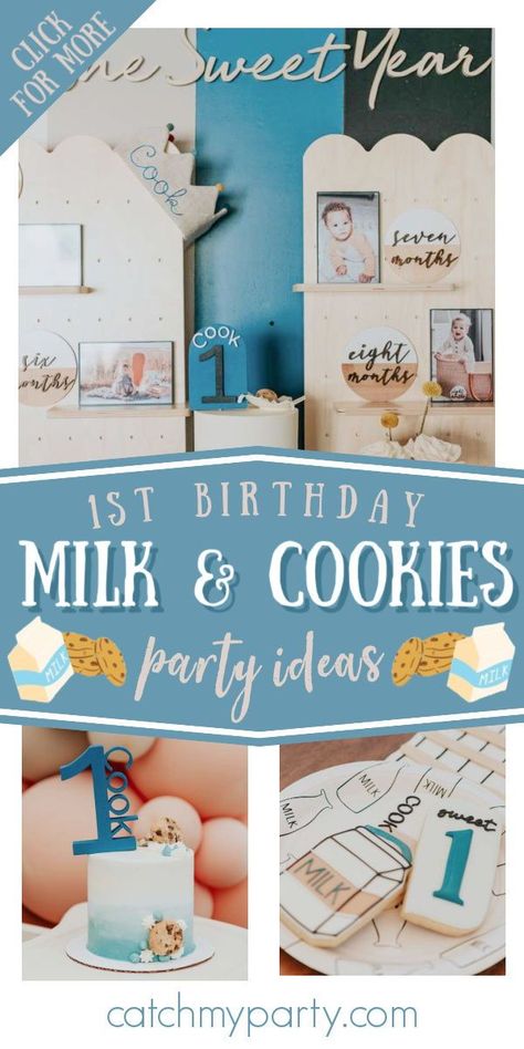 Hes A Sweet One Birthday Theme, One Cute Cookie Birthday Party, 1st Birthday Cookie Theme, First Birthday Milk And Cookies, One Sweet Year Birthday Party Boy, Cookie Themed First Birthday, Cookie Birthday Theme, One Sweet Boy Birthday, One Tough Cookie Birthday Party