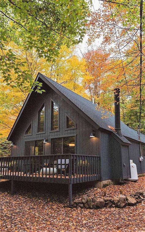 Cabin Homes Interior, Bush House, Ny House, Nice Houses, A Cabin In The Woods, Black Houses, Cabin Tiny House, Outdoor Designs, Cabin House